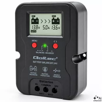 Qoltec sprieguma balansētājs 24V 2 x 12V akumulatoriem | 5A | AGM GEL LiFePO4 | LCD