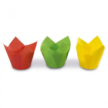Guardini Tulpveida papīra kēksiņu formiņas 12 gab. krāsainas Easy Bake Ø 7,5 x 8 cm