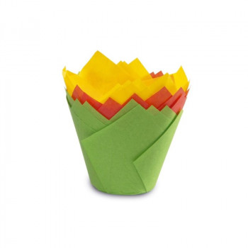 Guardini Tulpveida papīra kēksiņu formiņas 12 gab. krāsainas Easy Bake Ø 7,5 x 8 cm
