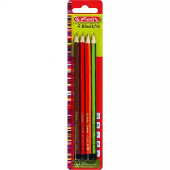 herlitz Scolair grafīta zīmulis, sešstūrains, lakots koks, pret lūšanu izturīgs grafīts, iemērcts uzgalis, dažādas krāsas, 4 gabali