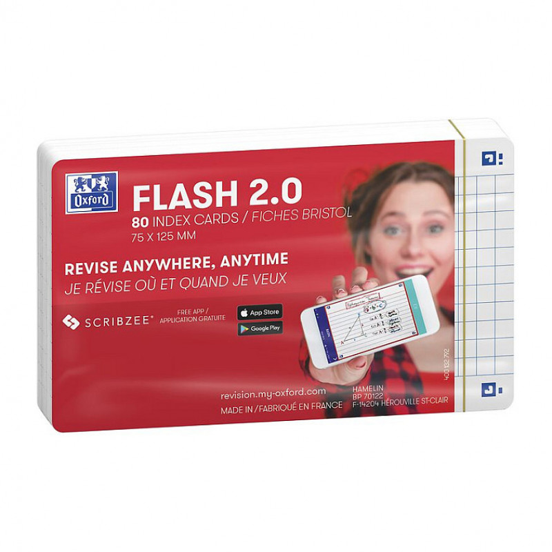 Oxford Flash kartītes ar rūtiņām, 80 loksnes, baltas