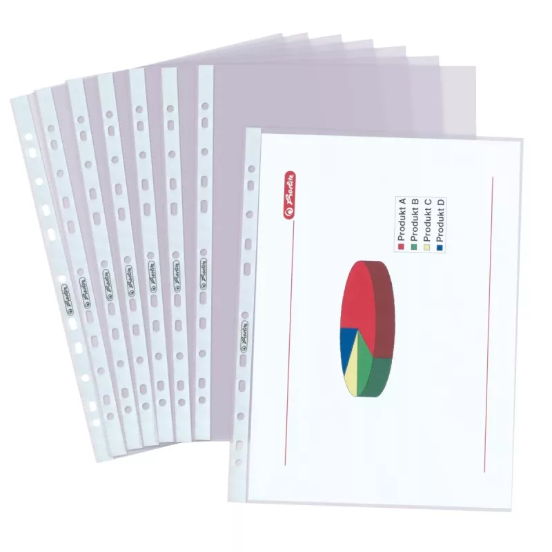 herlitz dokumentu kabatas DIN A4, caurspīdīgas, 0,085 mm PP, eiro perforācija, atvērts augšpuse