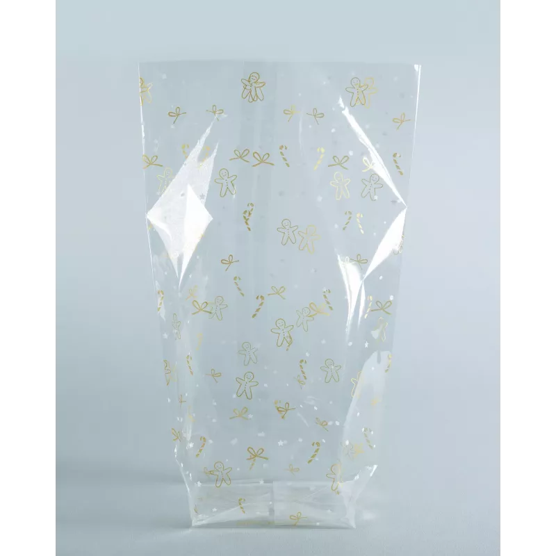 folia celofāna maisiņš 14.0 x 23.0 cm caurspīdīgs ar zelta apdruku