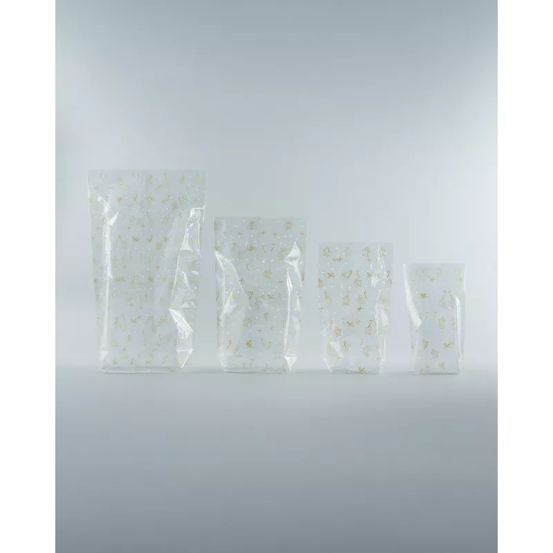 folia celofāna maisiņš 9.5 x 16.0 cm caurspīdīgs ar zelta apdruku