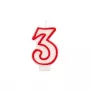Papstar cipara svece „3“, 7,3 cm, balta/sarkana