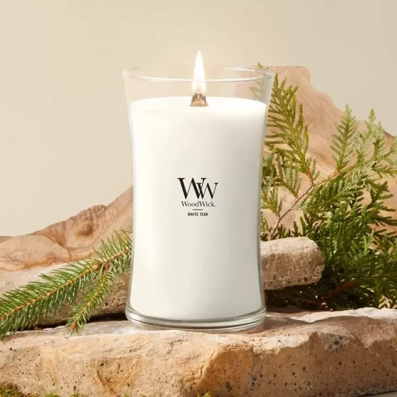 WoodWick White Teak svece, liela, 610 g