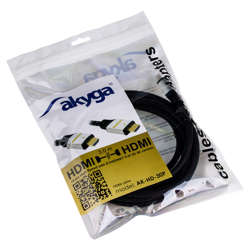 Akyga AK-HD-30P HDMI kabelis v2.0, High Speed ar Ethernet, 4K, 3 m, melns