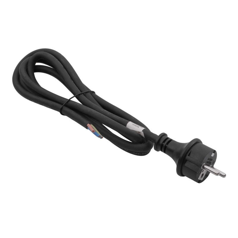 Akyga AK-OT-02S CEE 7/7 gumijas barošanas kabelis ar atvērtu galu, H05RR-F 3x 1,5 mm², 1,8 m, melns