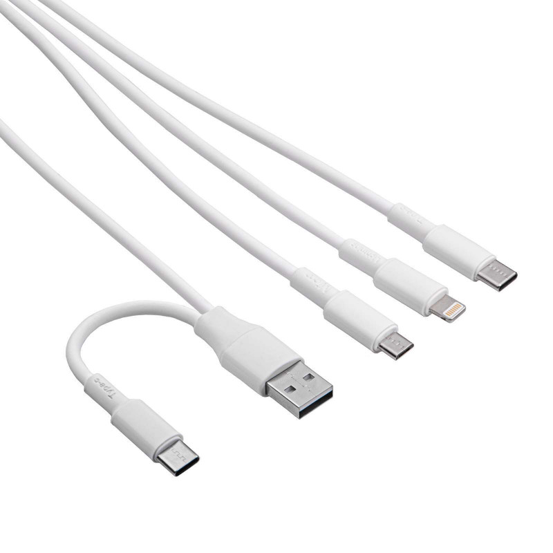 Akyga AK-USB-52 USB kabelis USB-A + USB-C uz Micro-USB + USB-C + Lightning, 1,2 m