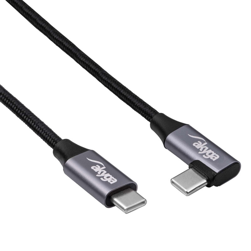 Akyga AK-USB-53 USB-C – USB-C pīts kabelis ar leņķa spraudni, USB 2.0, 60 W, 0,3 m, melns