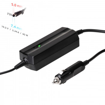 Akyga AK-ND-33 auto klēpjdatora lādētājs 19,5 V / 3,34 A, 65 W, 7,4 x 5,0 mm + tapa, saderīgs ar Dell