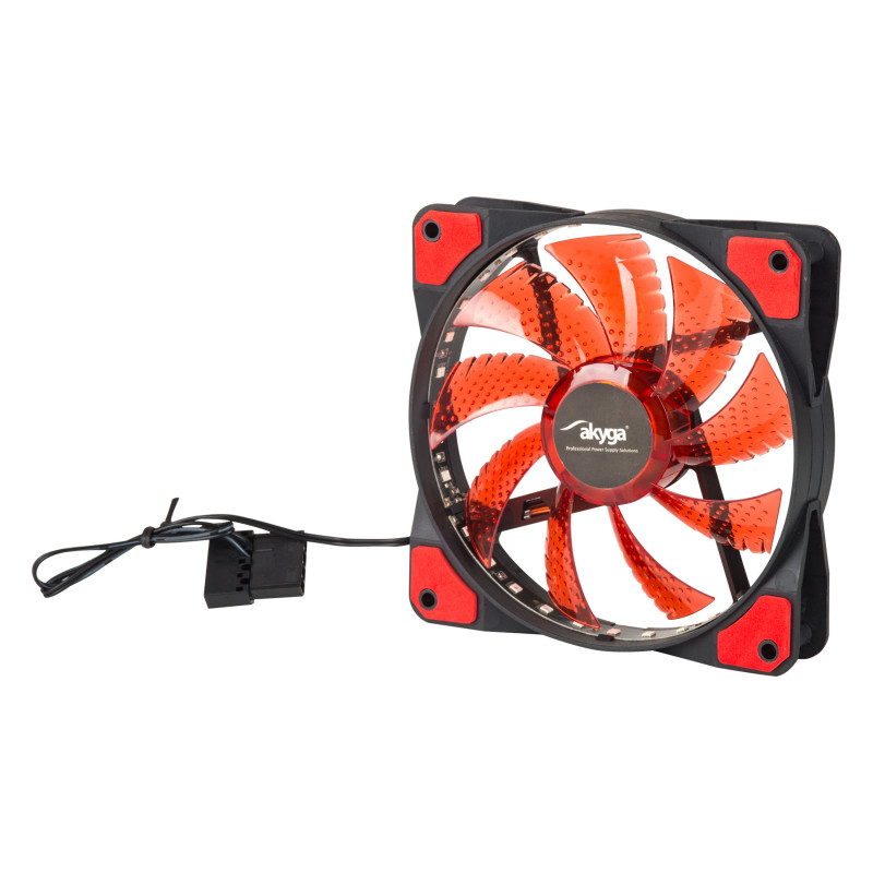 Akyga AW-12E-BR 120 mm korpusa ventilators, 33 sarkanas LED, Molex, melns
