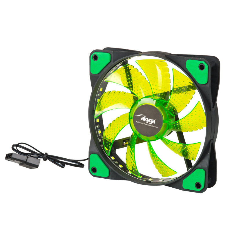 Akyga AW-12E-BG 120 mm korpusa ventilators, 33 zaļas LED, Molex, melns