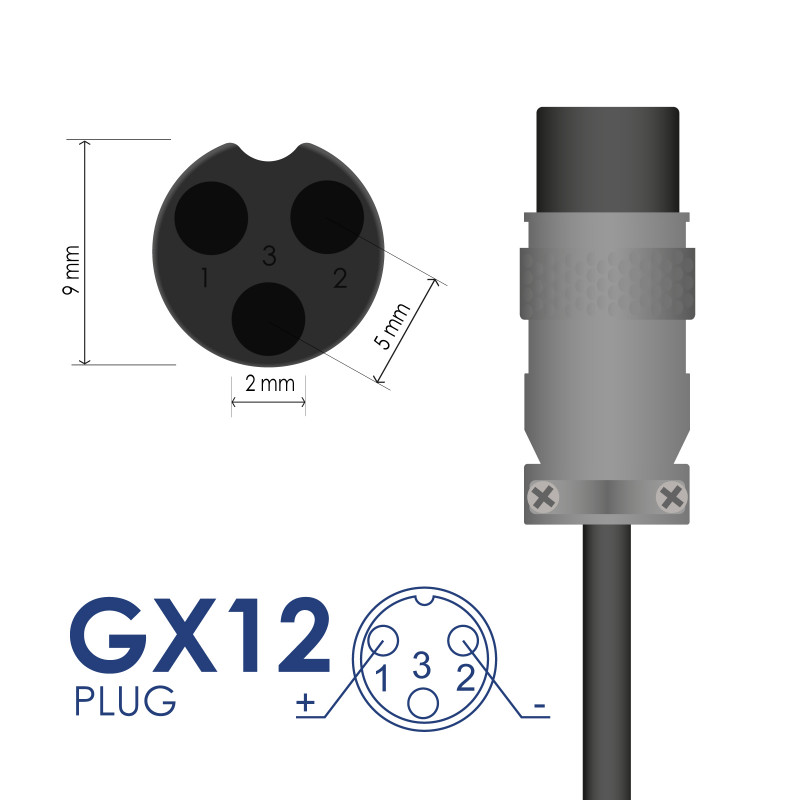 Akyga AK-EV-02 elektrovelosipēdu un skrejriteņu lādētājs 24 V akumulatoriem, 29,4 V / 2 A, 60 W, GX12 9 mm ligzda, 1 m
