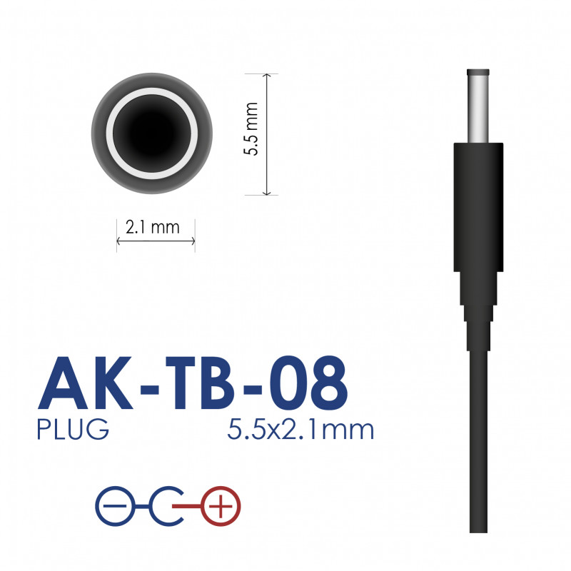 Akyga AK-TB-08 Universāls barošanas adapteris 5 V / 1 A 5 W, DC 5,5 x 2,1 mm, 1,4 m, melns