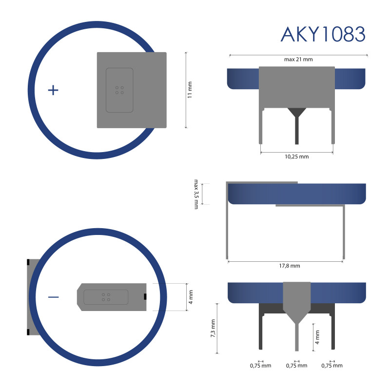Akyga AKY1106 CR2032 HP3B litija baterija 3 V 210 mAh ar 3 kontaktiem, 15,2 mm solis (THT)