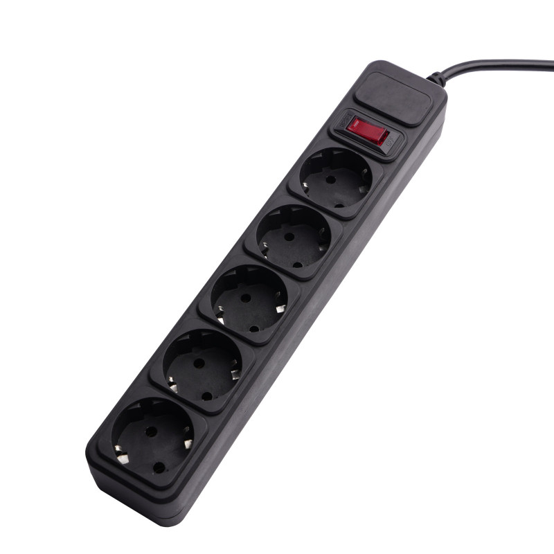 Akyga AK-SP-06B pārsprieguma aizsardzības pagarinātājs, 5x Schuko ligzdas CEE 7/3 (F tips), slēdzis, 3 m, melns