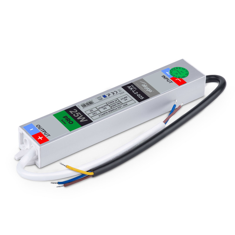 Akyga AK-L2-025 hermētisks impulsu LED barošanas bloks 12 V, 2 A, 25 W, IP67