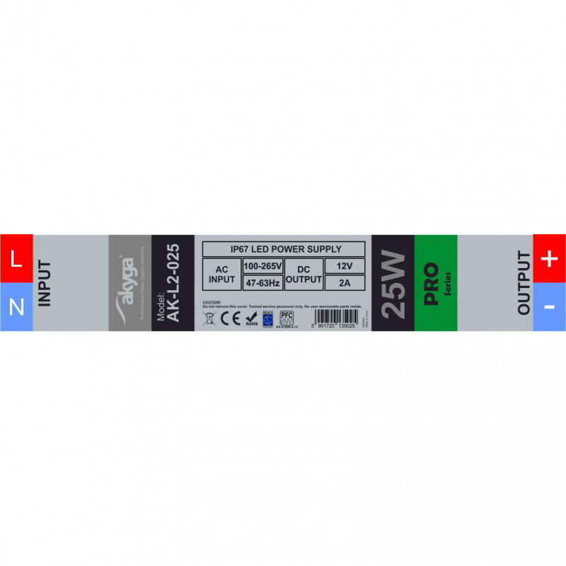 Akyga AK-L2-025 hermētisks impulsu LED barošanas bloks 12 V, 2 A, 25 W, IP67