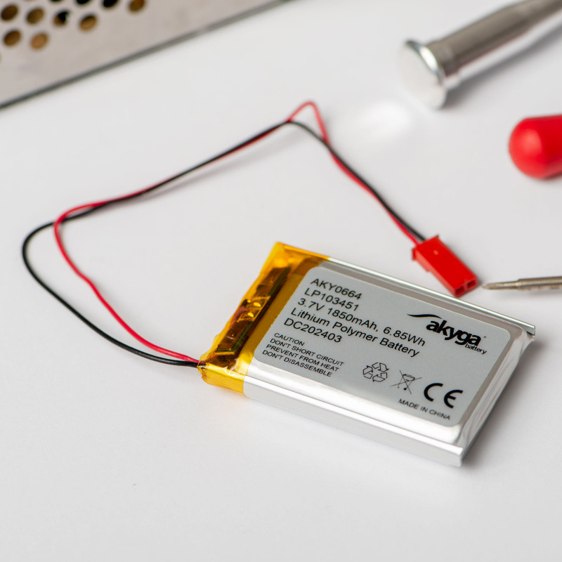 Akyga AKY0108 LP603048 Li-Po akumulators 3,7 V 850 mAh ar PCM, JST 2,54 mm 2 kontaktu savienotājs, 150 mm vadi