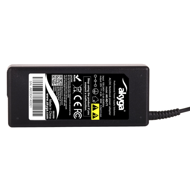 Akyga AK-ND-71 klēpjdatora lādētājs 20 V / 4,5 A, 90 W, 5,5 x 2,5 mm, 1,2 m, saderīgs ar Lenovo