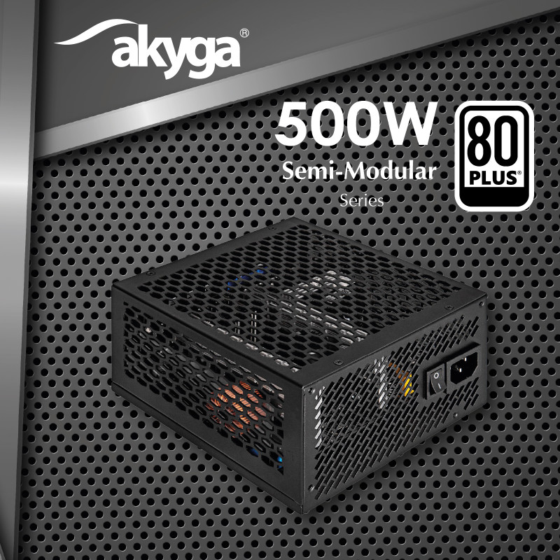 Akyga AK-FL-500 bezventilatora ATX barošanas bloks 500 W, pilnībā modulārs, 80 PLUS, APFC