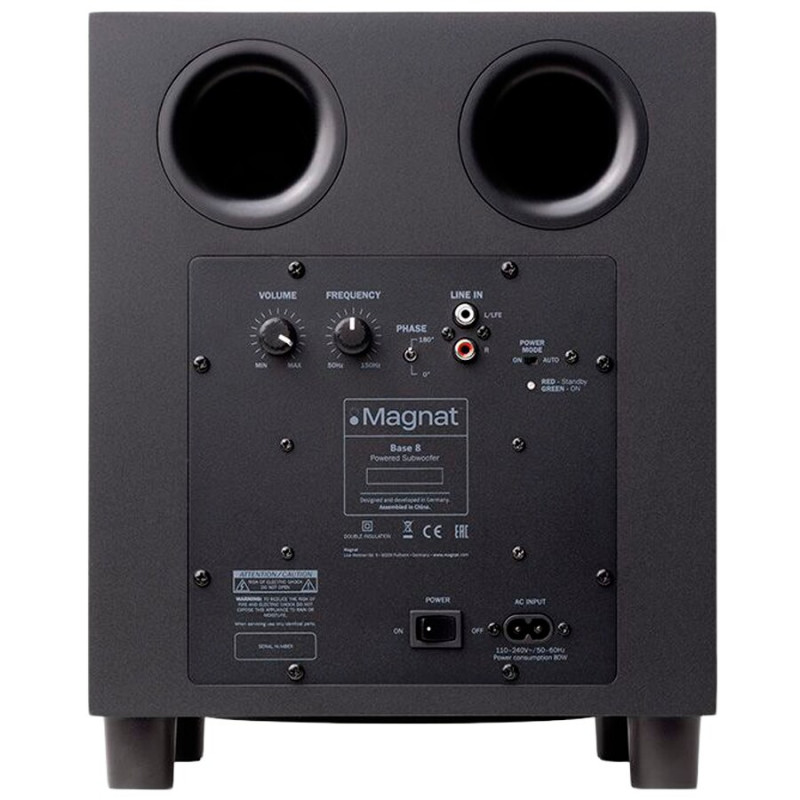 Magnat Base 8 aktīvais zemfrekvences skaļrunis (subwoofers), melns