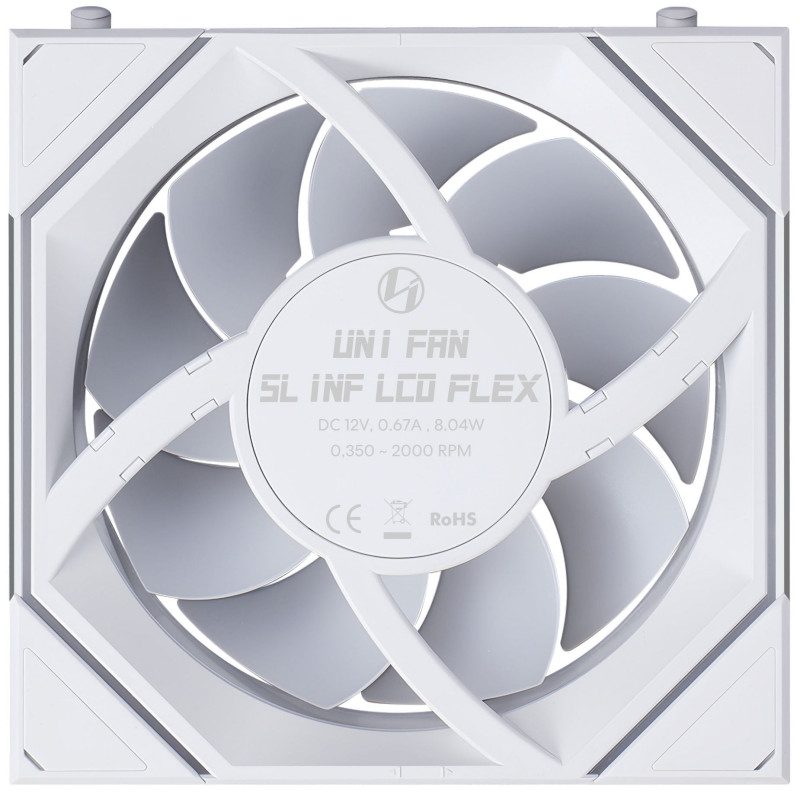 Lian Li UNI FAN SL-INF 120 FLEX LCD Wireless korpusa ventilators, ARGB un LCD, 120 mm, balts
