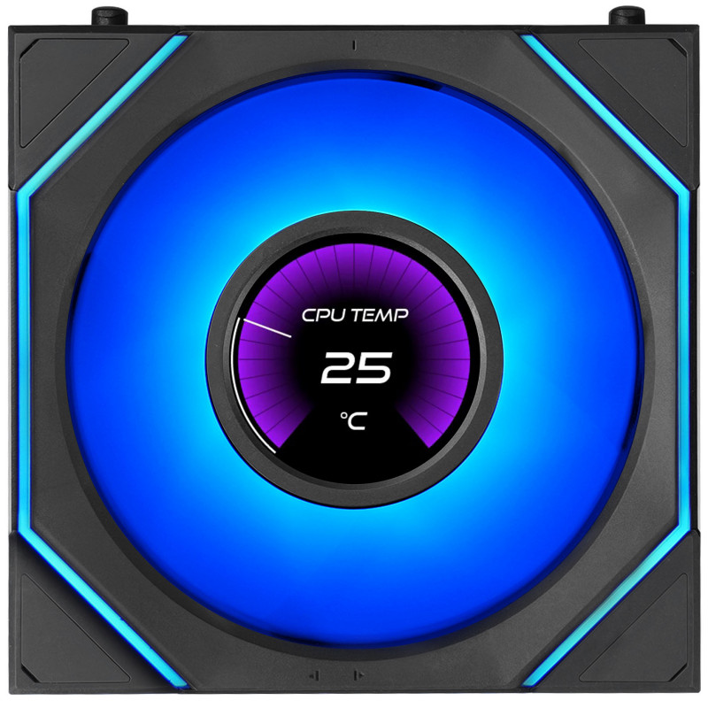 Lian Li UNI FAN SL-INF LCD FLEX Wireless korpusa ventilatori (3 gab.) ar kontrolieri, ARGB un LCD, Reverse Blade, 120 mm, melni