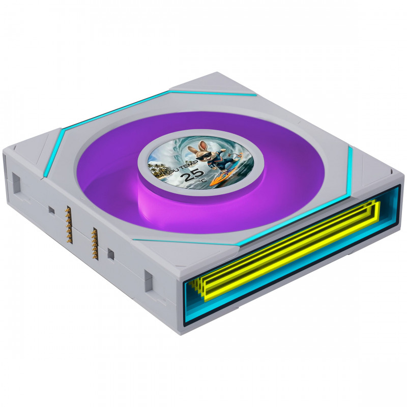 Lian Li UNI FAN SL-INF LCD FLEX Wireless korpusa ventilatori (3 gab.) ar kontrolieri, ARGB un LCD, Reverse Blade, 120 mm, balti