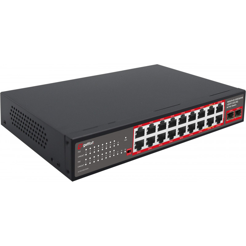 Getfort GF-220G-16P-240 PoE slēdzis, 16 x GE PoE + 2 x GE + 2 x SFP, 240 W