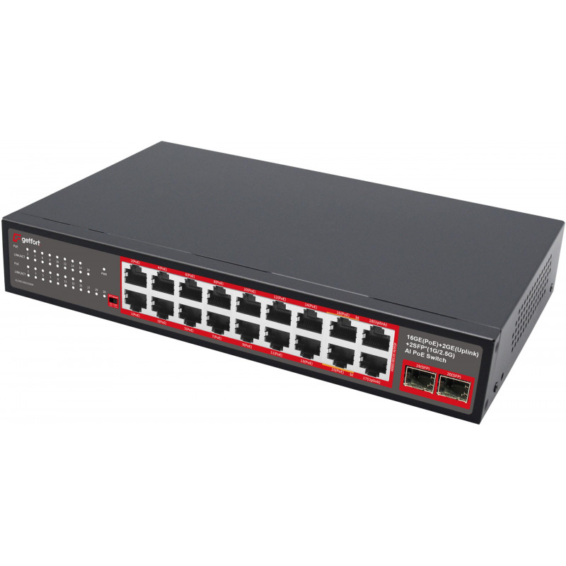 Getfort GF-220G-16P-240 PoE slēdzis, 16 x GE PoE + 2 x GE + 2 x SFP, 240 W