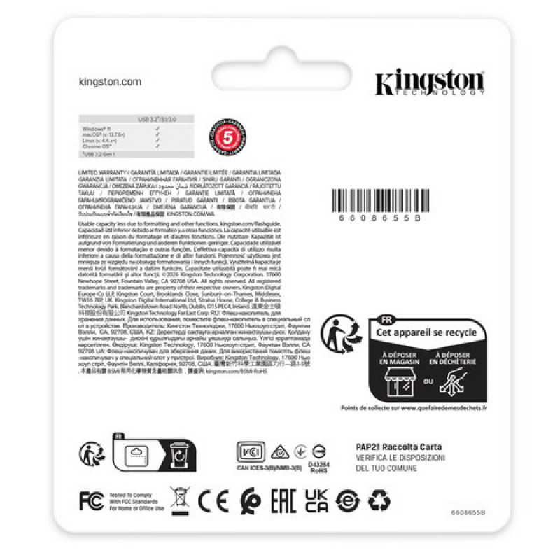 Kingston DataTraveler Kyson DTKNG2/128GB USB zibatmiņa, 128 GB, USB 3.2 Gen 1, metāla