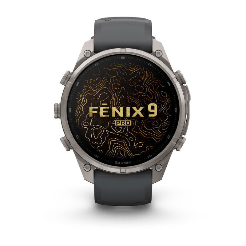 Garmin Fenix 9 Pro viedpulkstenis, 47 mm, titāna korpuss, grafīta/melna silikona siksniņa