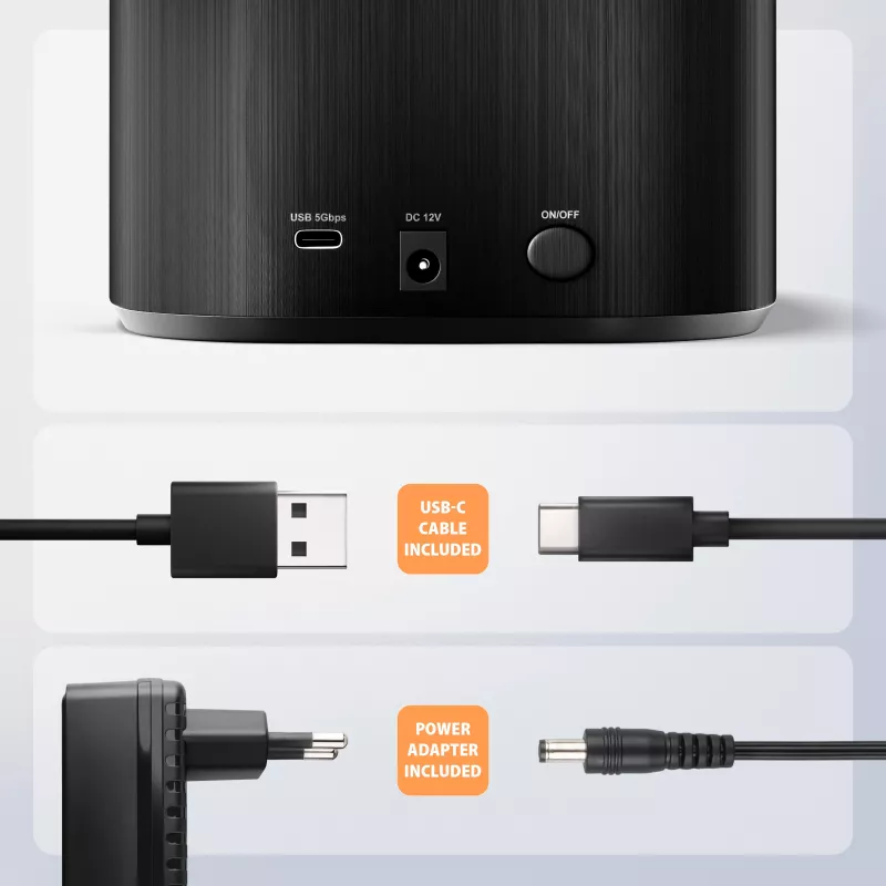 Axagon ADSA-SC dokstacija 2,5/3,5 collu SATA diskiem, USB-C 5 Gbps, ar klonēšanas funkciju