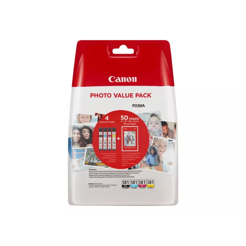 Canon CLI-581 C/M/Y/BK tintes kasetnes Photo Value Pack (4 gab.) ar foto papīru