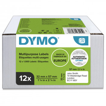 DYMO 2093095 LabelWriter universālās uzlīmes, 32 x 57 mm, 12 rullīši, baltas