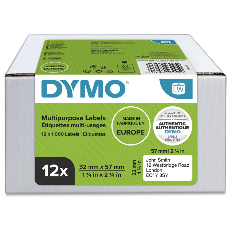 DYMO 2093095 LabelWriter universālās uzlīmes, 32 x 57 mm, 12 rullīši, baltas