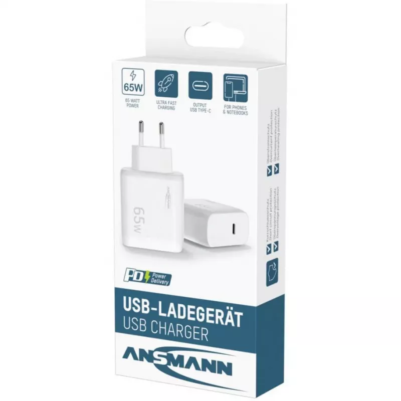 Ansmann Home Charger HC165PD USB lādētājs, 1x USB-C, PPS, PD, Quick Charge, 65 W, balts