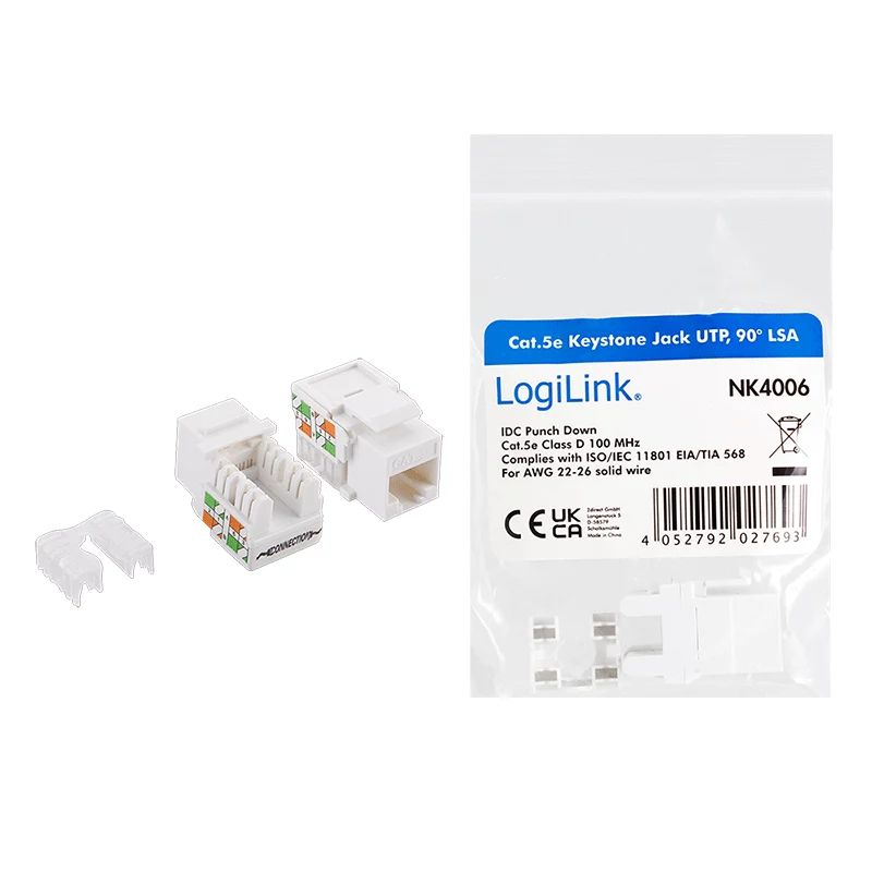 LogiLink NK4006 RJ45 keystone modulis, Cat.5e UTP, 90° iespiešana, balts