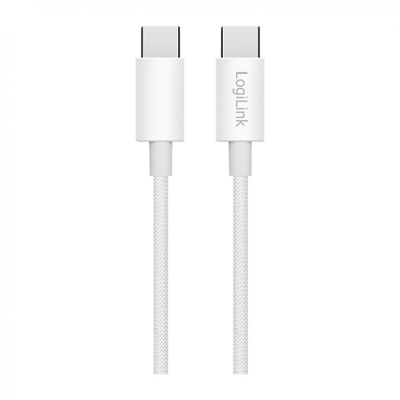 LogiLink CU0341 USB 2.0 Type-C kabelis, C/M uz C/M, 480 Mbps, 60 W, neilons, balts, 1 m