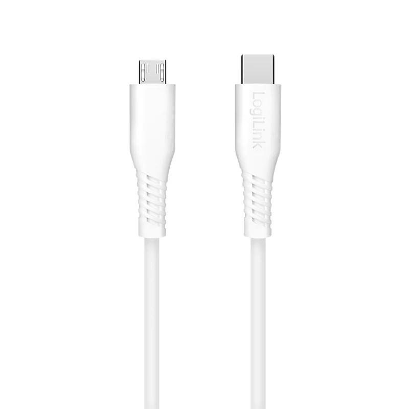 LogiLink CU0240 USB 2.0 Type-C kabelis, USB-C spraudnis – micro USB spraudnis, 480 Mbps, 12 W, balts, 0,3 m
