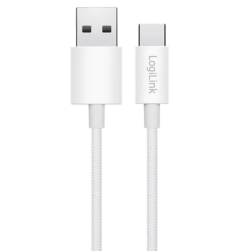 LogiLink CU0319 USB 2.0 Type-C kabelis, A/M uz C/M, 480 Mbps, 60 W, neilona, balts, 0,15 m