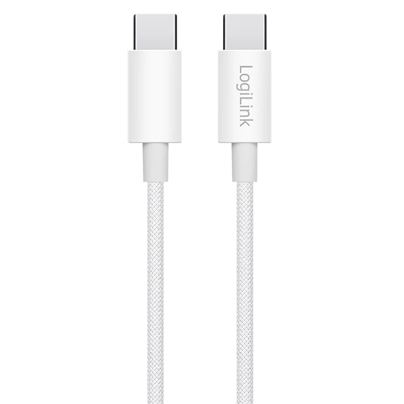LogiLink CU0339 USB 2.0 Type-C kabelis, C/M uz C/M, 480 Mbps, 60 W, neilona, balts, 0,15 m