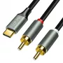 LogiLink CUA0141 USB 2.0 Type-C uz 2x RCA kabelis, stereo audio, alumīnija, melns/sudrabains, 1,5 m