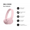 Sony WH-CH530 Bluetooth austiņas uz ausīm ar mikrofonu, trokšņu samazināšana, rozā