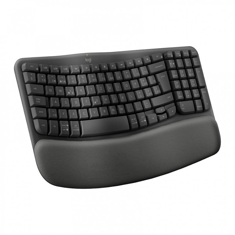 Logitech Wave Keys 920-012289 bezvadu ergonomiskā tastatūra, 2,4 GHz / Bluetooth, Šveices (CH) izkārtojums, grafīta
