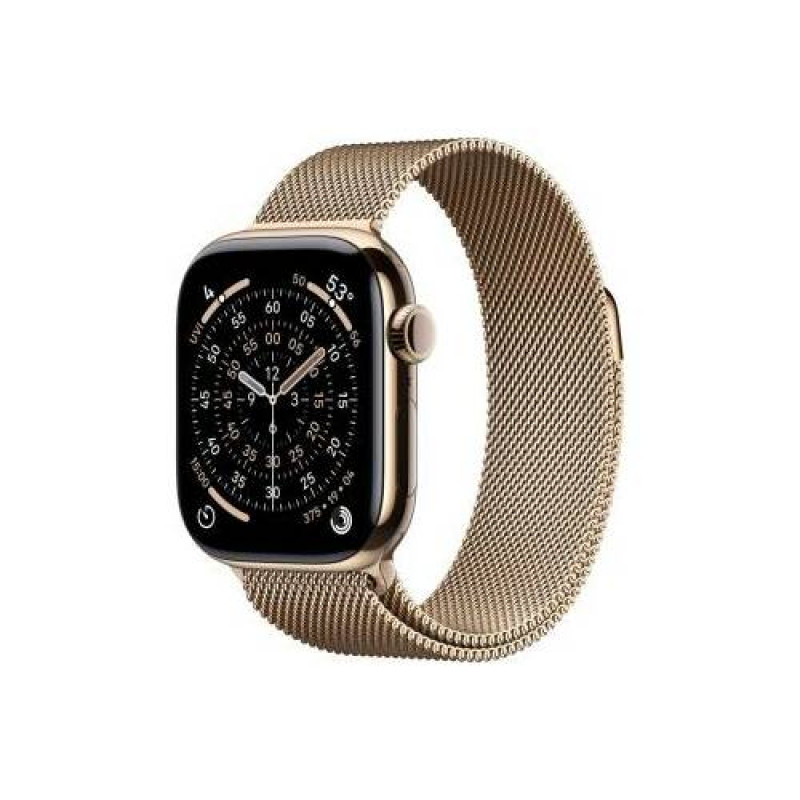 Apple Watch Series 11 viedpulkstenis 5G, 42 mm titāna korpuss, zelta krāsā