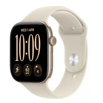 Apple Watch Series 12 GPS + Cellular viedpulkstenis, 42 mm, gaiši zelta alumīnija korpuss, smilškrāsas sporta siksniņa S/M