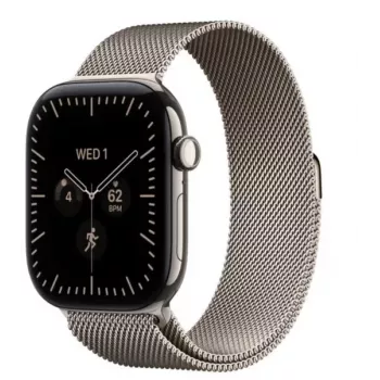 Apple Watch Series 12 viedpulkstenis, GPS + Cellular, 42 mm, dabīgā titāna korpuss, dabīgā Milānas siksniņa